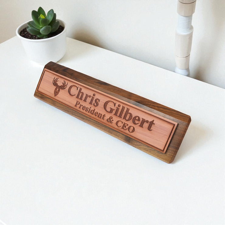 Desk Wedge Name Plate - PERSONALIZED - Moose - 11 Inches