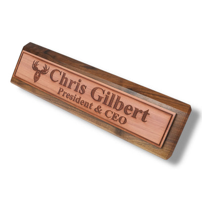 Desk Wedge Name Plate - PERSONALIZED - Moose - 11 Inches