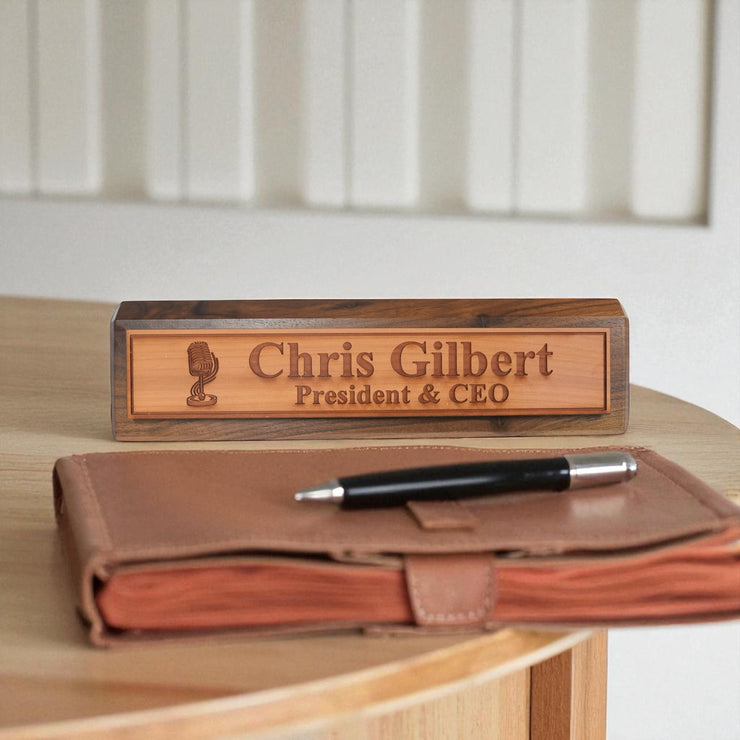 Desk Wedge Name Plate - PERSONALIZED - Microphone - 11 Inches