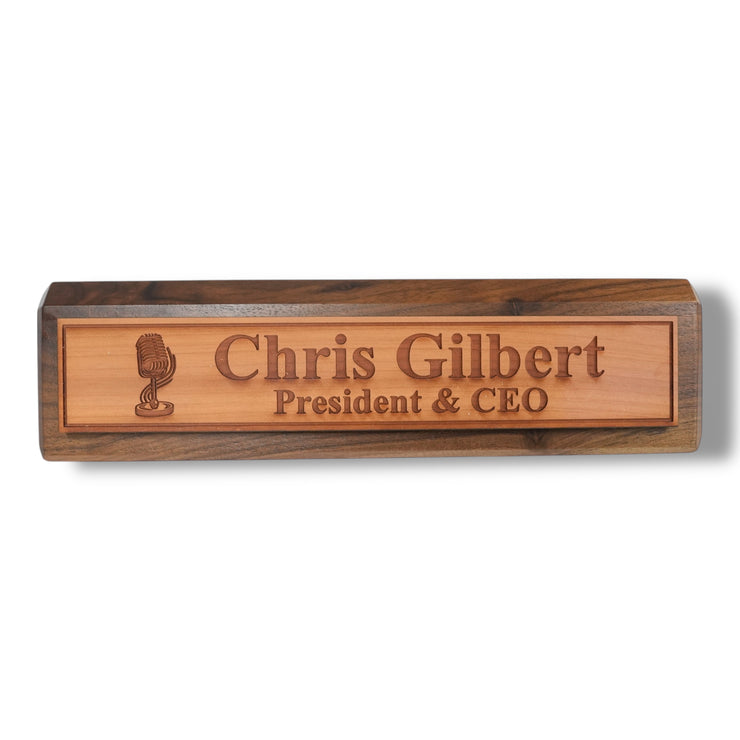 Desk Wedge Name Plate - PERSONALIZED - Microphone - 11 Inches