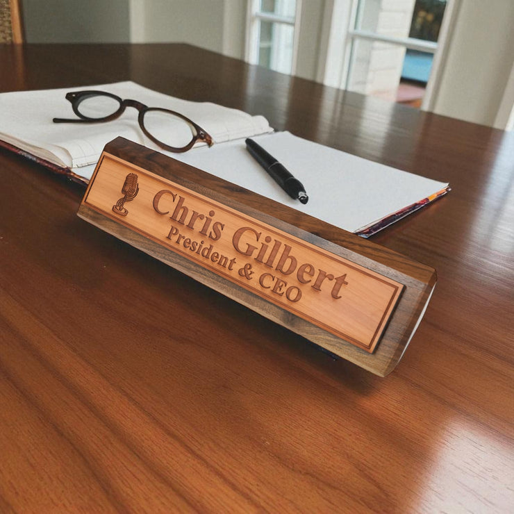 Desk Wedge Name Plate - PERSONALIZED - Microphone - 11 Inches