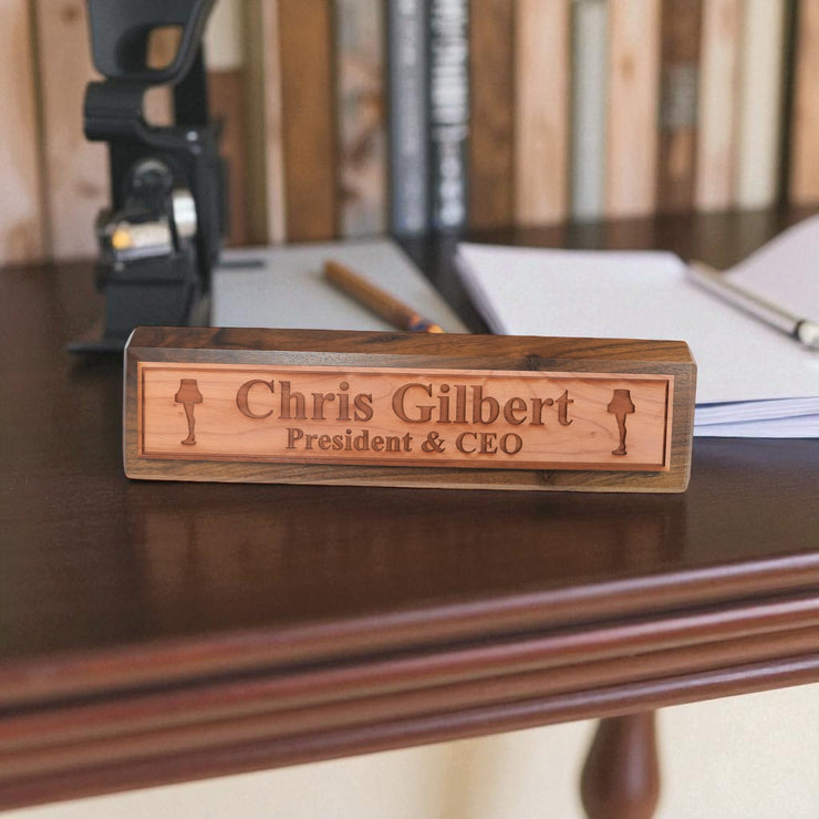 Desk Wedge Name Plate - PERSONALIZED - Leg Lamp - 11 Inches