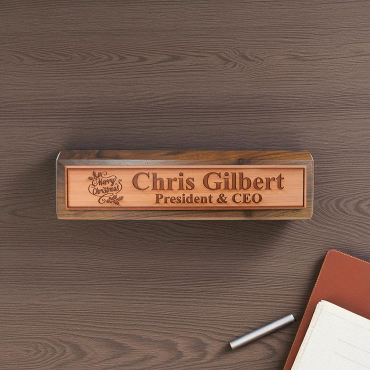 Desk Wedge Name Plate - PERSONALIZED - Merry Christmas - 11 Inches