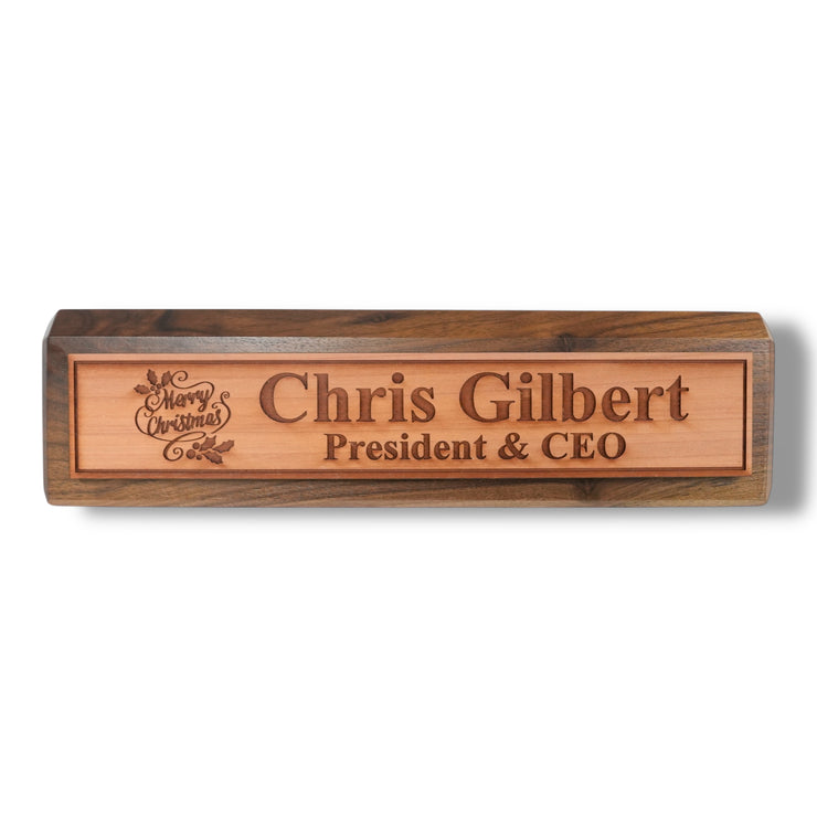 Desk Wedge Name Plate - PERSONALIZED - Merry Christmas - 11 Inches