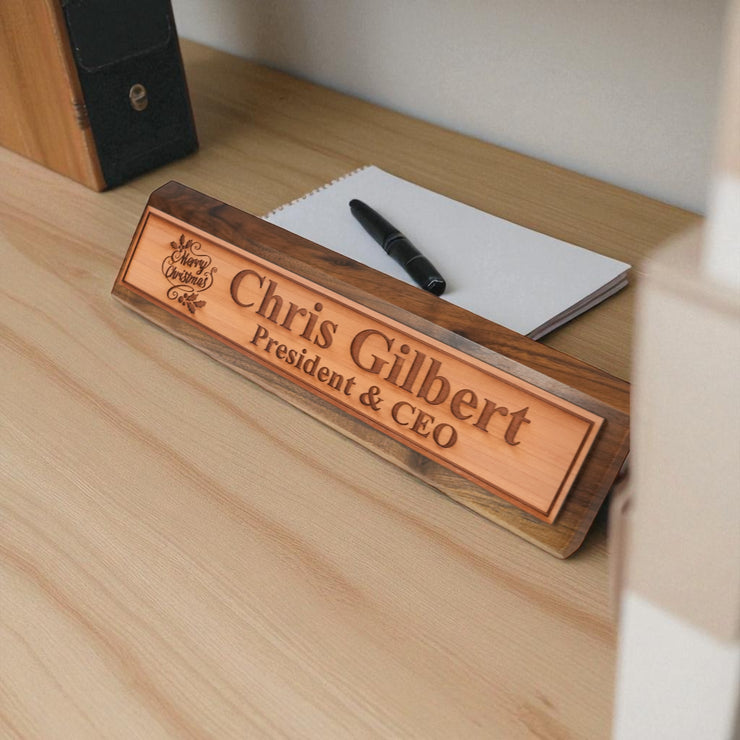 Desk Wedge Name Plate - PERSONALIZED - Merry Christmas - 11 Inches