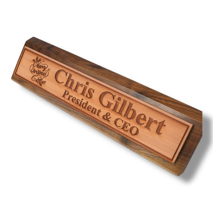 Desk Wedge Name Plate - PERSONALIZED - Merry Christmas - 11 Inches
