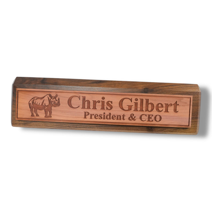 Desk Wedge Name Plate - PERSONALIZED - Indian Rhino - 11 Inches