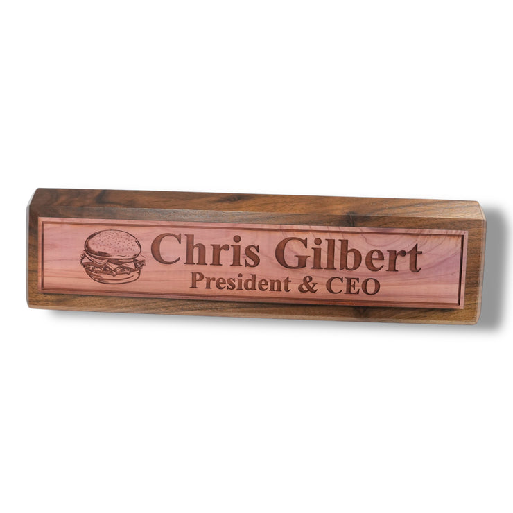 Desk Wedge Name Plate - PERSONALIZED - Hamburger - 11 Inches