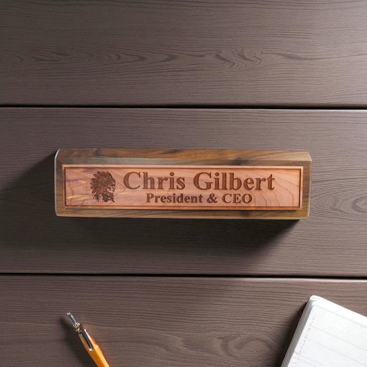 Desk Wedge Name Plate - PERSONALIZED - Indian Chief - 11 Inches