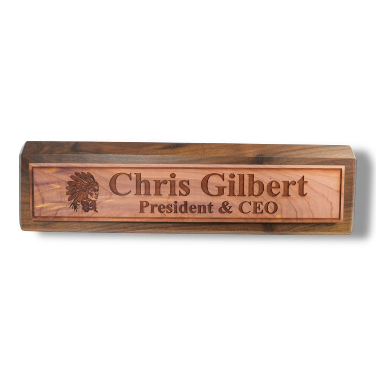 Desk Wedge Name Plate - PERSONALIZED - Indian Chief - 11 Inches