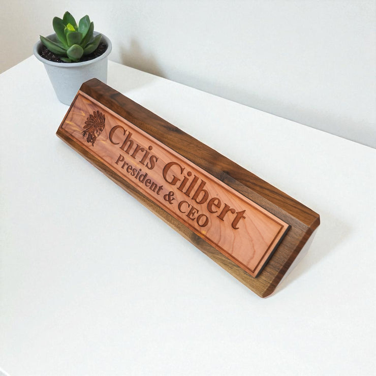 Desk Wedge Name Plate - PERSONALIZED - Indian Chief - 11 Inches
