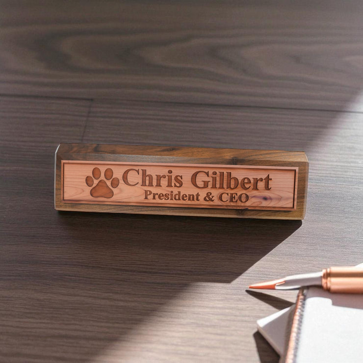 Desk Wedge Name Plate - PERSONALIZED - Dog Paw - 11 Inches