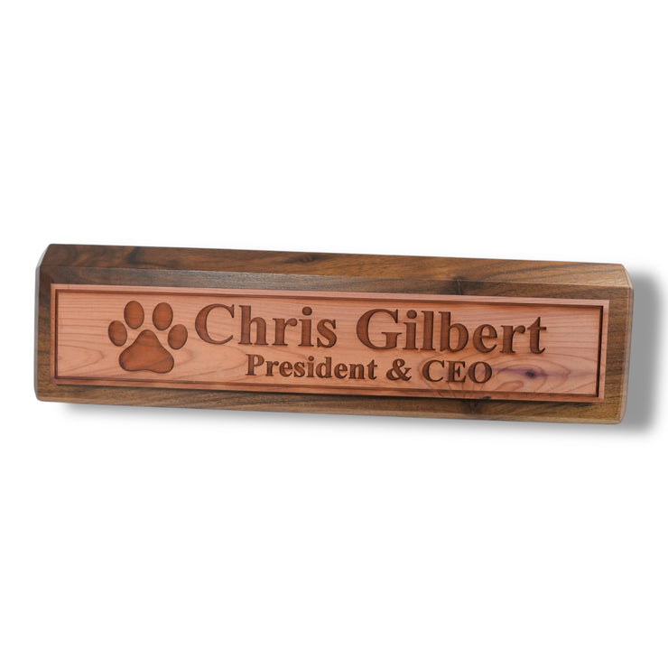 Desk Wedge Name Plate - PERSONALIZED - Dog Paw - 11 Inches