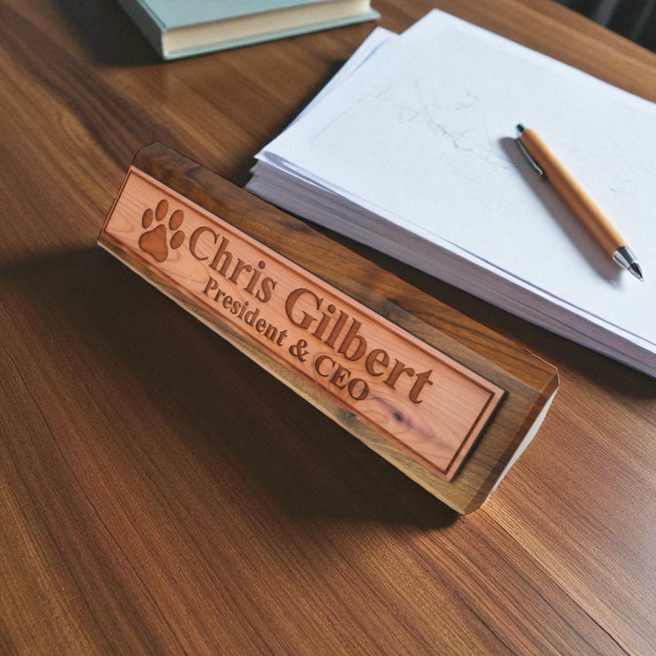 Desk Wedge Name Plate - PERSONALIZED - Dog Paw - 11 Inches