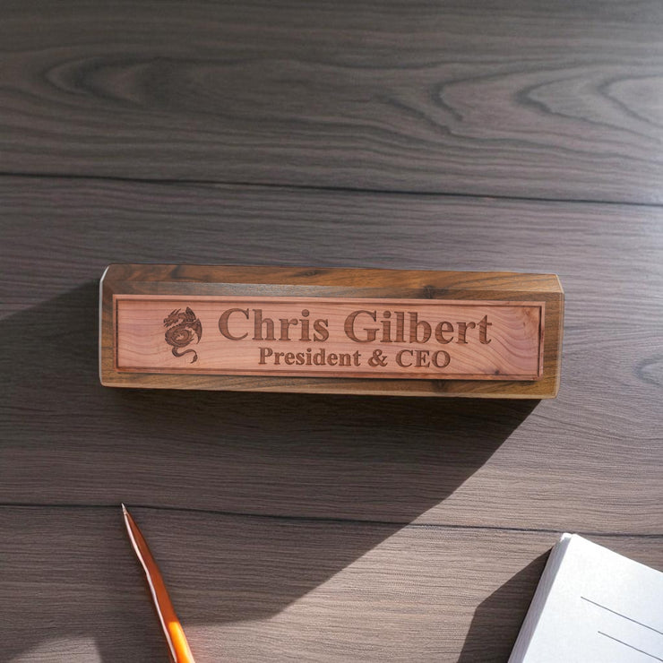 Desk Wedge Name Plate - PERSONALIZED - Flying Dragon - 11 Inches
