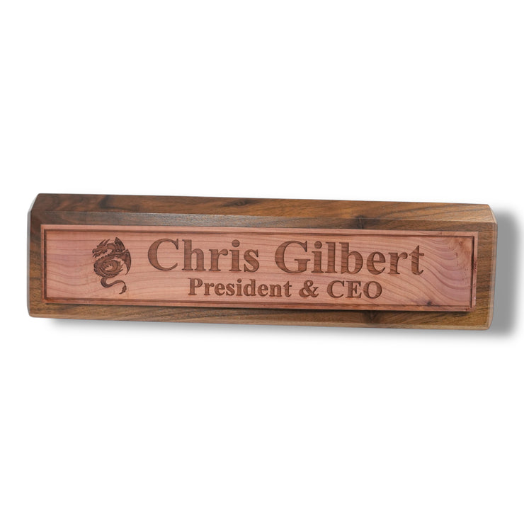 Desk Wedge Name Plate - PERSONALIZED - Flying Dragon - 11 Inches