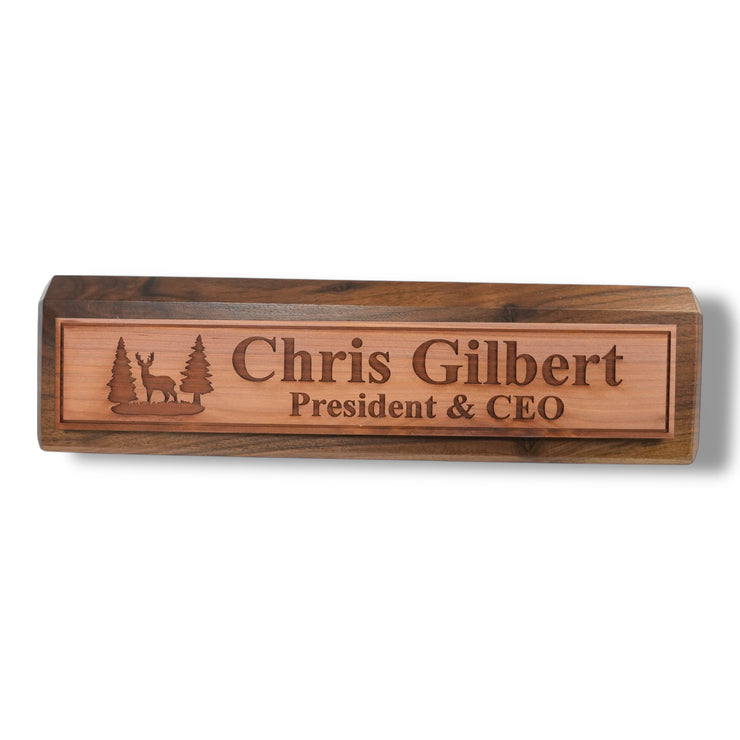 Desk Wedge Name Plate - PERSONALIZED - Deer Scene - 11 Inches