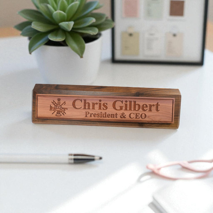 Desk Wedge Name Plate - PERSONALIZED - Firefighter - 11 Inches
