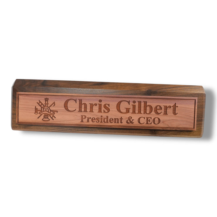 Desk Wedge Name Plate - PERSONALIZED - Firefighter - 11 Inches