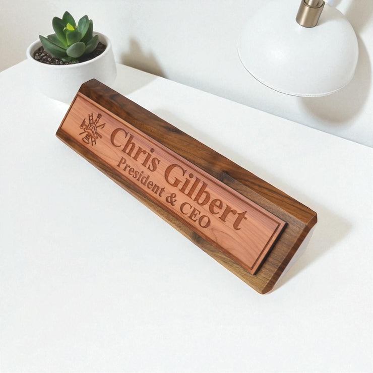 Desk Wedge Name Plate - PERSONALIZED - Firefighter - 11 Inches