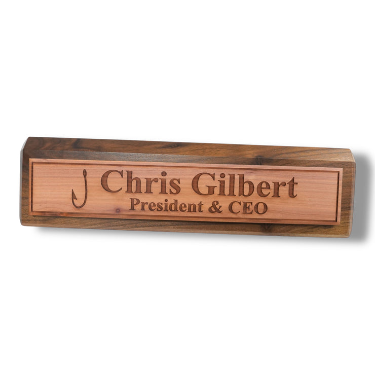 Desk Wedge Name Plate - PERSONALIZED - Fish Hook - 11 Inches