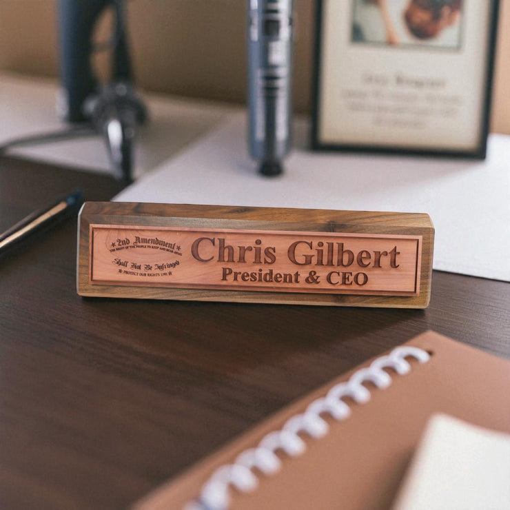 Desk Wedge Name Plate - PERSONALIZED - 2nd Amendment - 11 Inches
