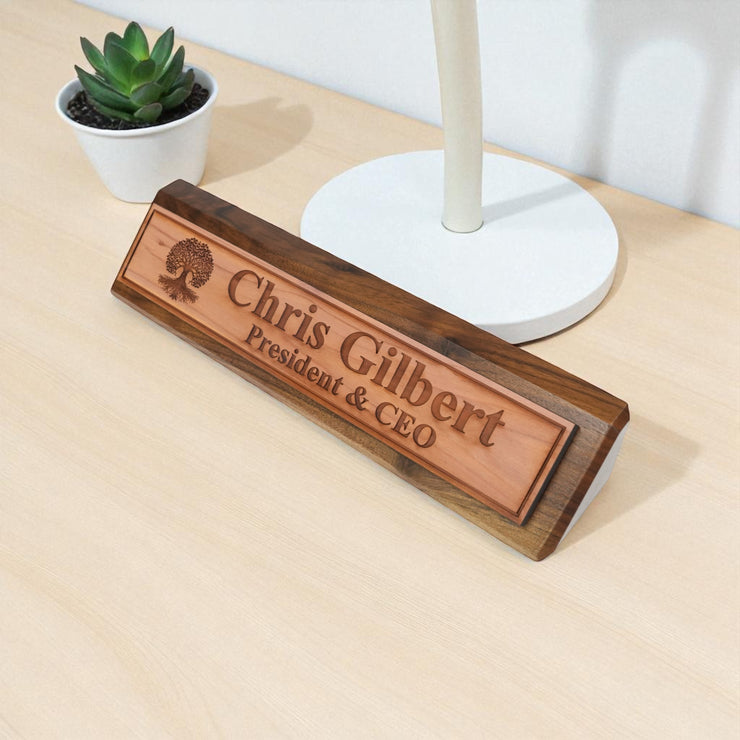 Desk Wedge Name Plate - PERSONALIZED - Celtic Tree of life - 11 Inches