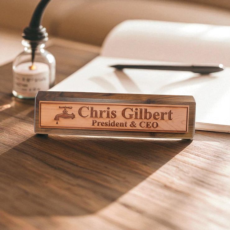 Desk Wedge Name Plate - PERSONALIZED - Water Spigot - 11 Inches