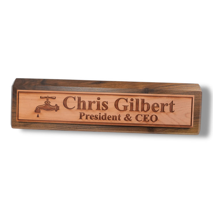 Desk Wedge Name Plate - PERSONALIZED - Water Spigot - 11 Inches