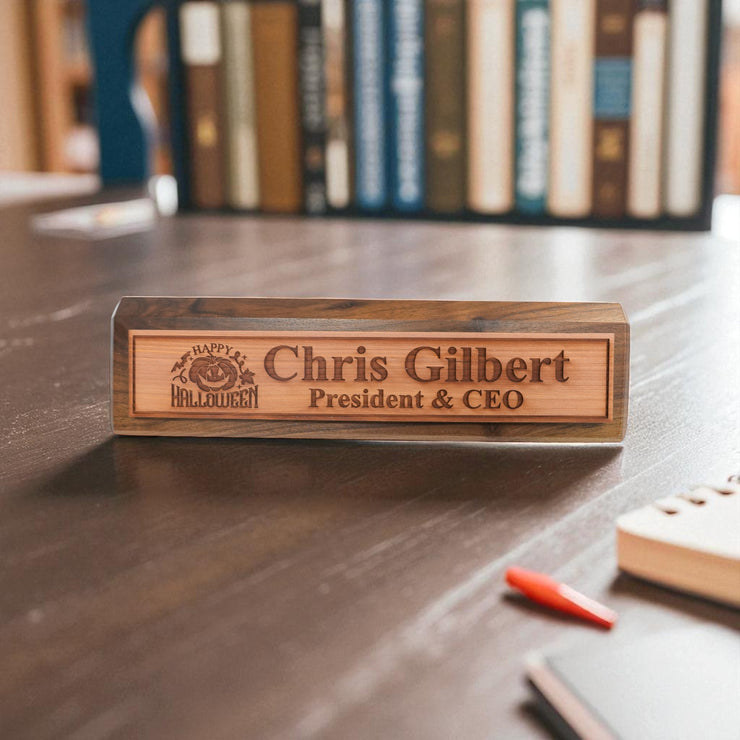 Desk Wedge Name Plate - PERSONALIZED - Happy Halloween - 11 Inches