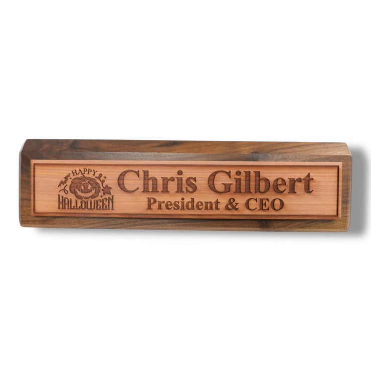 Desk Wedge Name Plate - PERSONALIZED - Happy Halloween - 11 Inches