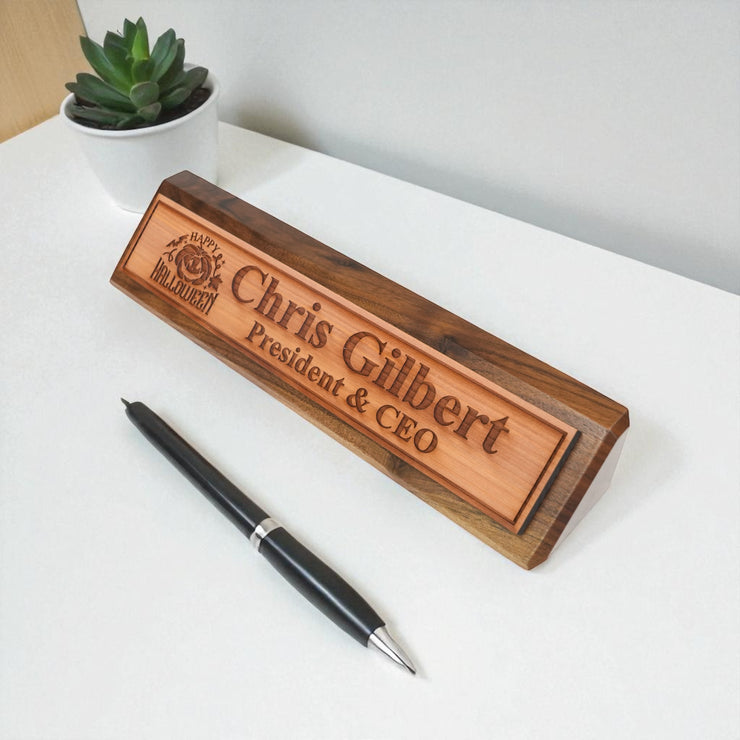 Desk Wedge Name Plate - PERSONALIZED - Happy Halloween - 11 Inches