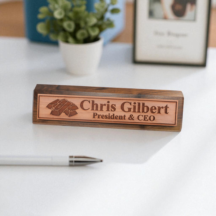 Desk Wedge Name Plate - PERSONALIZED - Gold Bars - 11 Inches