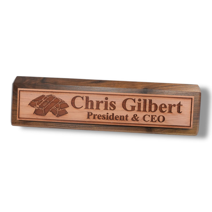 Desk Wedge Name Plate - PERSONALIZED - Gold Bars - 11 Inches