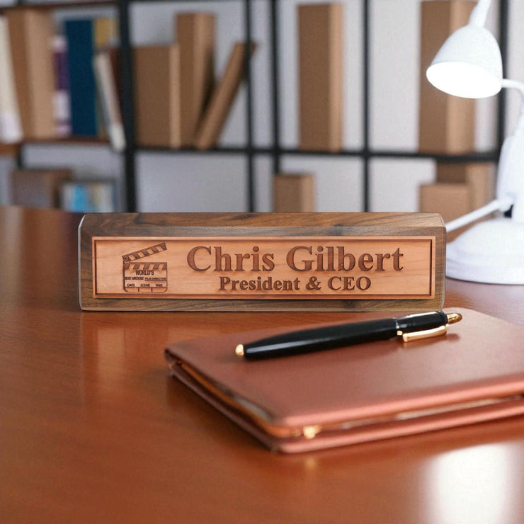Desk Wedge Name Plate - PERSONALIZED - Worlds most awesome film director - 11 Inches