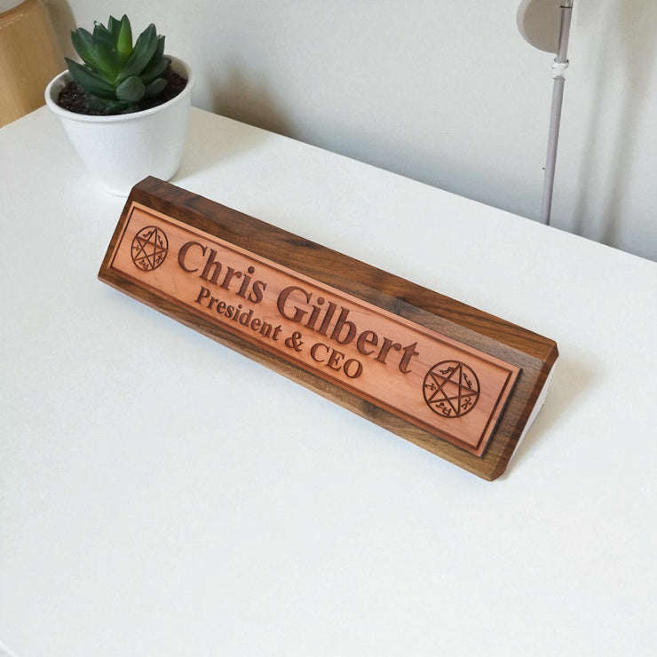 Desk Wedge Name Plate - PERSONALIZED - Demon Trap - 11 Inches