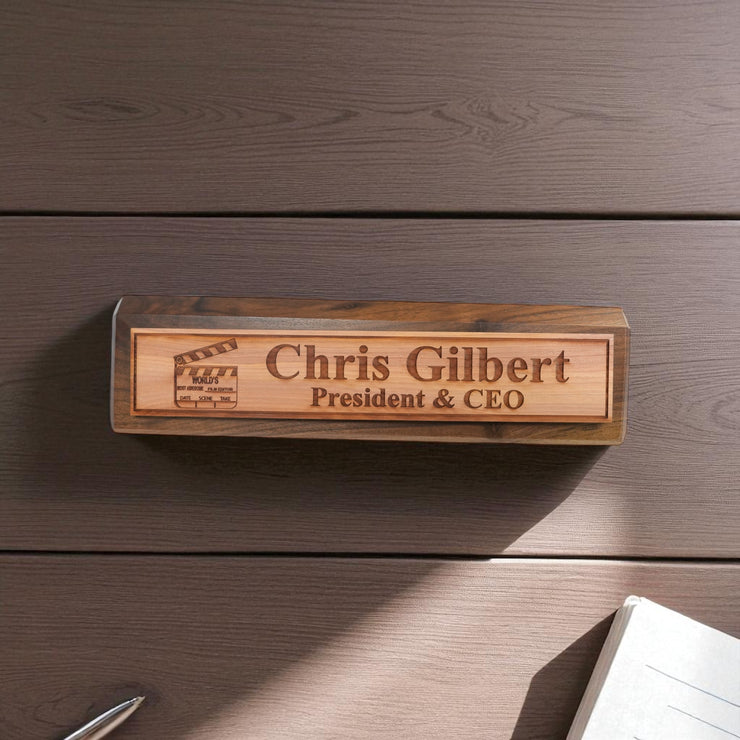 Desk Wedge Name Plate - PERSONALIZED - Worlds most awesome film editor - 11 Inches