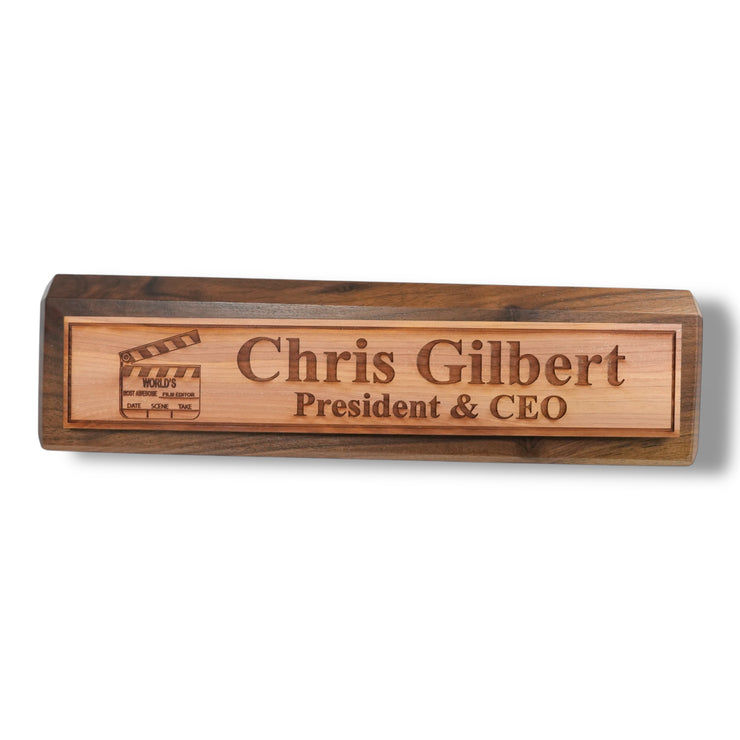 Desk Wedge Name Plate - PERSONALIZED - Worlds most awesome film editor - 11 Inches