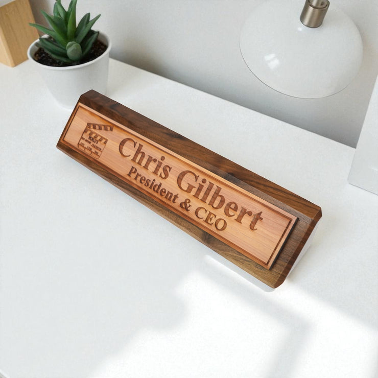 Desk Wedge Name Plate - PERSONALIZED - Worlds most awesome film editor - 11 Inches