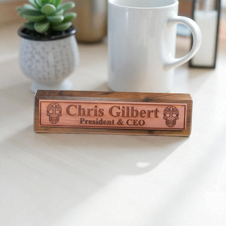 Desk Wedge Name Plate - PERSONALIZED - Sugar Skull - 11 Inches
