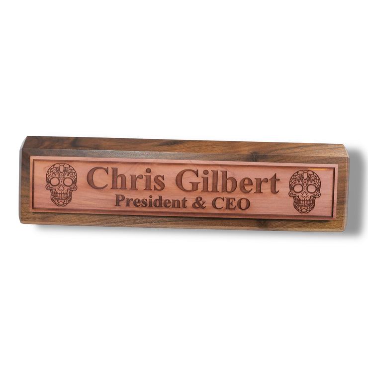 Desk Wedge Name Plate - PERSONALIZED - Sugar Skull - 11 Inches