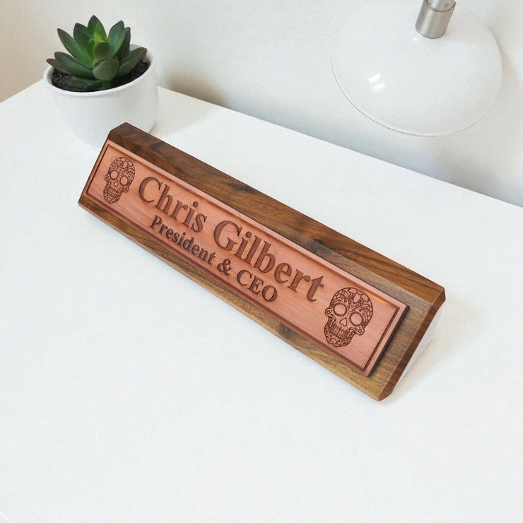 Desk Wedge Name Plate - PERSONALIZED - Sugar Skull - 11 Inches