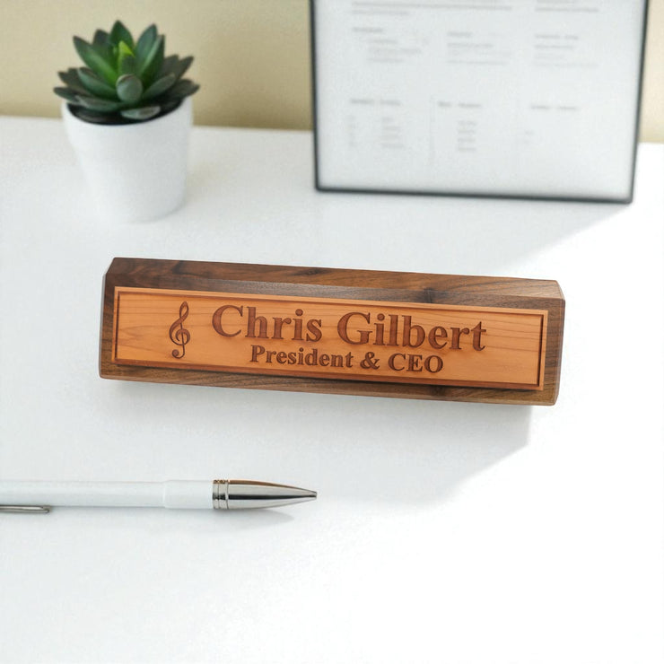 Desk Wedge Name Plate - PERSONALIZED - Treble Clef Music Note - 11 Inches