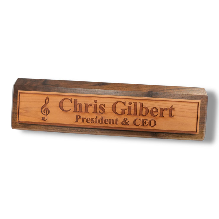 Desk Wedge Name Plate - PERSONALIZED - Treble Clef Music Note - 11 Inches