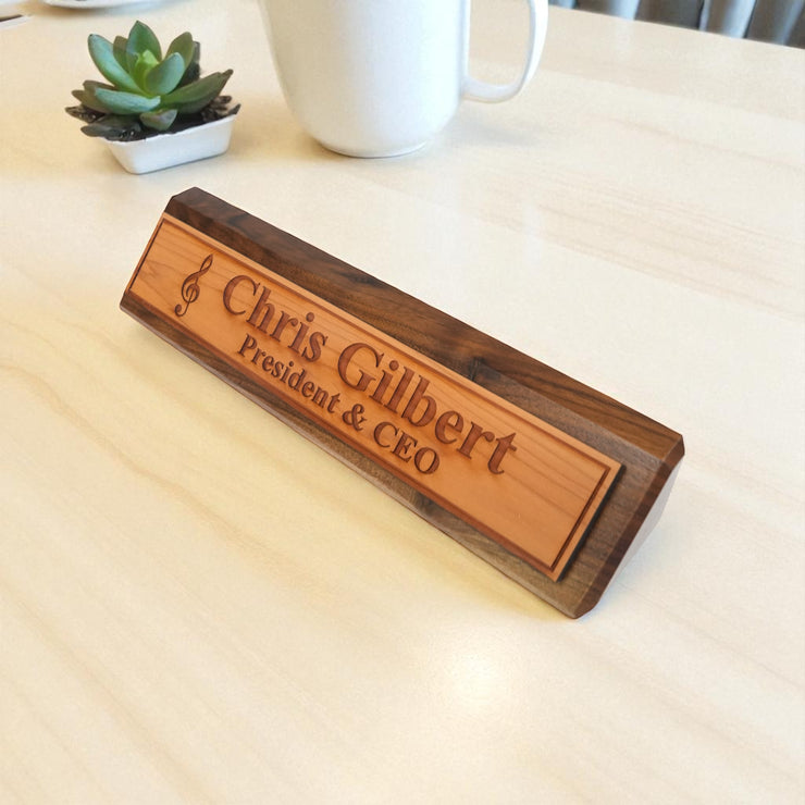 Desk Wedge Name Plate - PERSONALIZED - Treble Clef Music Note - 11 Inches