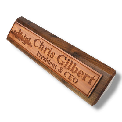 Desk Wedge Name Plate - PERSONALIZED - Charlotte NC Skyline - 11 Inches