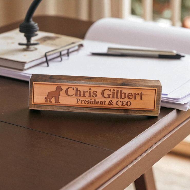 Desk Wedge Name Plate - PERSONALIZED - Golden Doodle - 11 Inches
