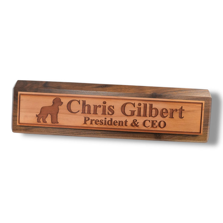 Desk Wedge Name Plate - PERSONALIZED - Golden Doodle - 11 Inches