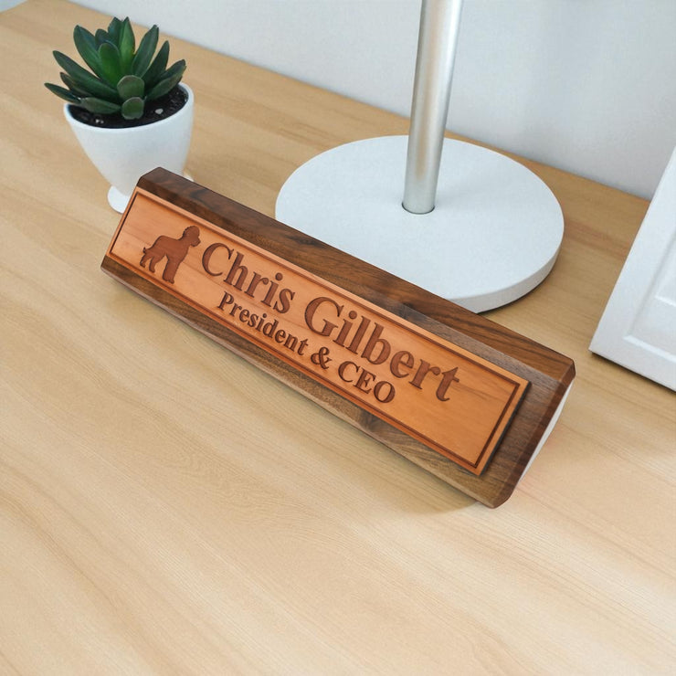 Desk Wedge Name Plate - PERSONALIZED - Golden Doodle - 11 Inches
