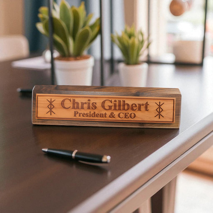 Desk Wedge Name Plate - PERSONALIZED - Viking Protection Rune - 11 Inches